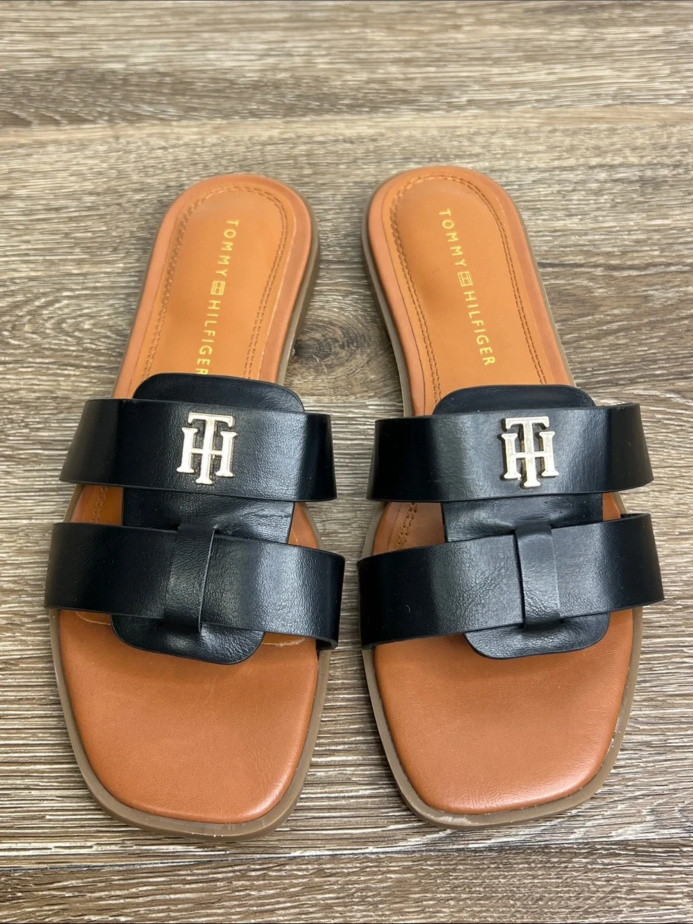 Tommy Hilfiger Twpixee Black Double Strap Slide Sandals Size 7M